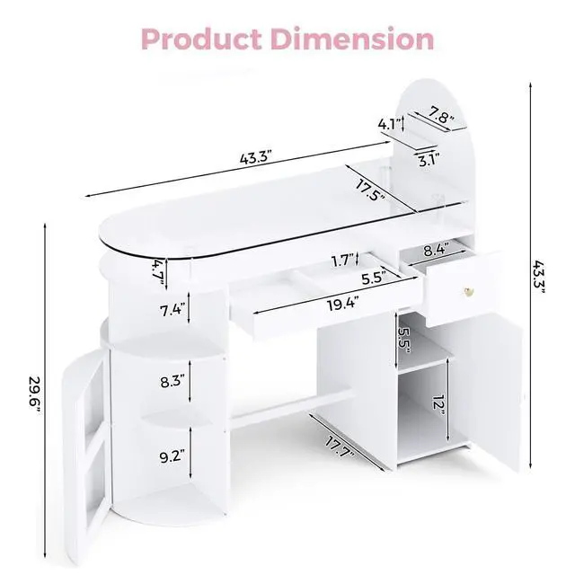 Alt view image 2 of 7 - Manicure Table Nail Station with Tempered Glass Top, Professional Nail Tech Desk with Storage Cabinet & Drawer, Acetone Resistant, for Nail Beauty Salon Workstation(White)