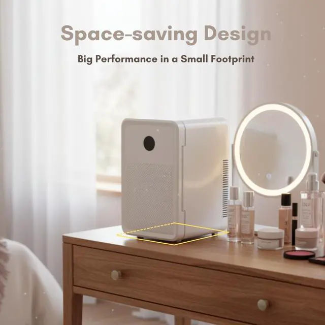 Alt view image 6 of 7 - 22L/30Cans Mini Fridge for Bedroom, Portable Cooler & Warmer | Mini Refrigerator with Glass Front, Small Cooler for Car Office Desk & Dorm Room Food Beverage Skincare Makeup Cosmetics