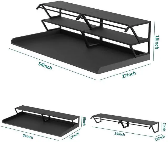 Alt view image 2 of 7 - Washer Dryer Countertop with Hanging Rod, Laundry Countertop with Shelf for Laundry Room Organization, Washer Dryer Topper with Raised Edges Black