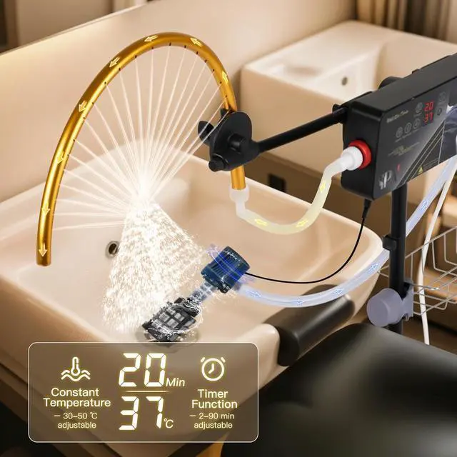 Alt view image 4 of 7 - Head Spa Equipment, Freestanding Water Circulation Frame w/Pump & Controller, Japanese Waterfall Head Spa Scalp Massage for Salon & Home Use, Height & Angle Adjustable, Fits Shampoo Bowls Under 43" H