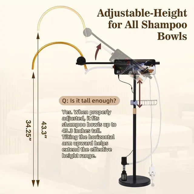 Alt view image 3 of 7 - Head Spa Equipment, Freestanding Water Circulation Frame w/Pump & Controller, Japanese Waterfall Head Spa Scalp Massage for Salon & Home Use, Height & Angle Adjustable, Fits Shampoo Bowls Under 43" H