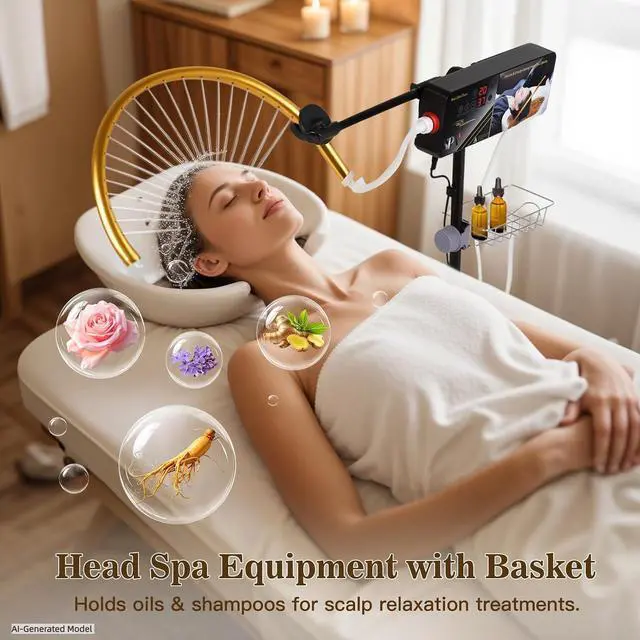 Alt view image 6 of 7 - Head Spa Equipment, Freestanding Water Circulation Frame w/Pump & Controller, Japanese Waterfall Head Spa Scalp Massage for Salon & Home Use, Height & Angle Adjustable, Fits Shampoo Bowls Under 43" H