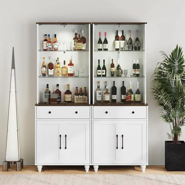 Alt view image 3 of 7 - 116.5" Entertainment Center for TVs up to 75 | Glass Display Cabinets with Spotlights, Adjustable Shelf, Elevated Leg Design for Living Room, Bedroom