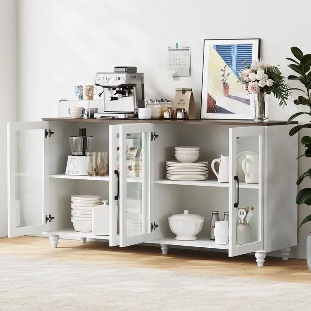 Alt view image 5 of 7 - 116.5" Entertainment Center for TVs up to 75 | Glass Display Cabinets with Spotlights, Adjustable Shelf, Elevated Leg Design for Living Room, Bedroom