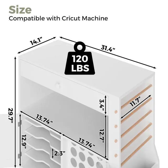 Alt view image 2 of 7 - Rolling Craft Storage Cabinet for Cricut Machine | Organizer Cabinet with Drawers, 30 Vinyl Roll Holder, Mobile Workstation for Home Craft Room
