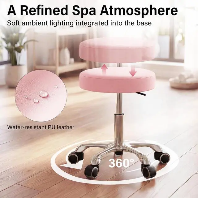 Alt view image 7 of 7 - Electric Massage Table w/Stool, 3 Motor Professional Spa Bed, Foot Pedal & Remote Control, Height Adjustable Wide Facial Table for Salon & Spa (Pink | with Rolling Stool)