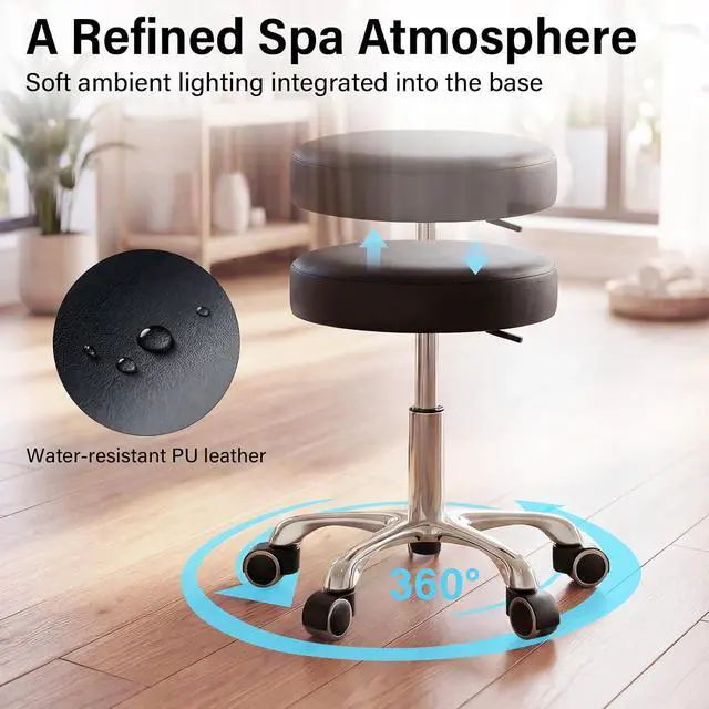 Alt view image 7 of 7 - Electric Massage Table w/Stool, 3 Motor Professional Spa Bed, Foot Pedal & Remote Control, Height Adjustable Wide Facial Table for Salon & Spa (Black | with Rolling Stool)