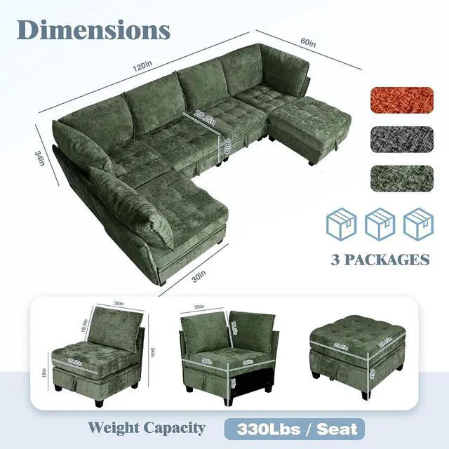 Alt view image 2 of 7 - Oversized Modular Sectional Sofa with Storage, Chenille Convertible Couch | Storage Under Every Seat, Soft Chenille Fabric, Modular Design, Convertible Layout, Extra Deep Seats