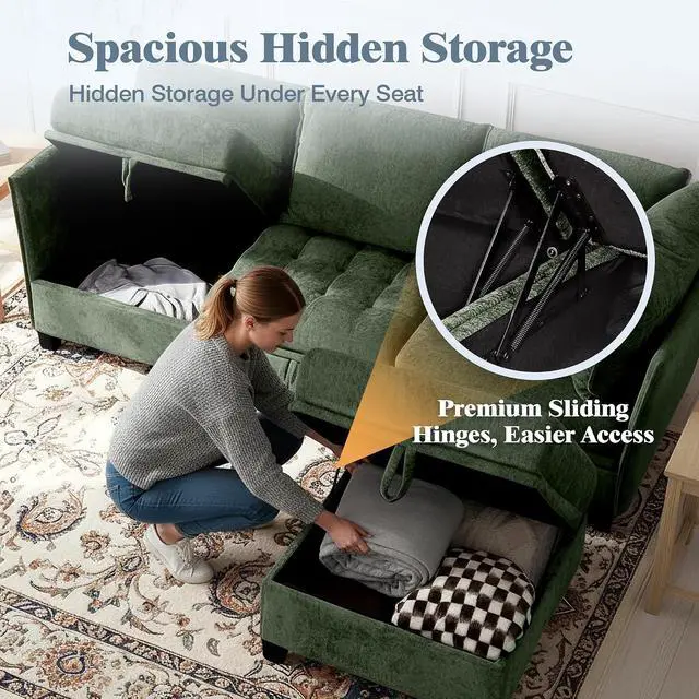 Alt view image 3 of 7 - Oversized Modular Sectional Sofa with Storage, Chenille Convertible Couch | Storage Under Every Seat, Soft Chenille Fabric, Modular Design, Convertible Layout, Extra Deep Seats