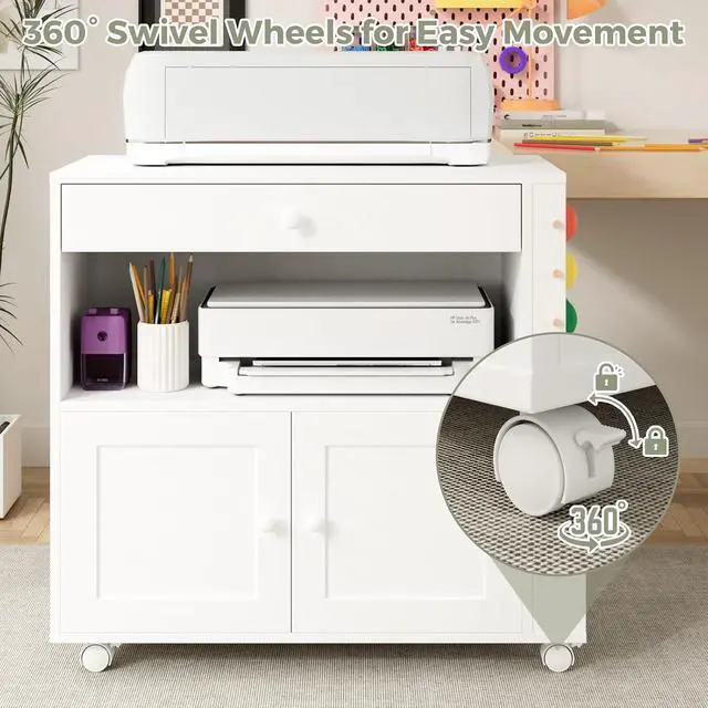 Alt view image 6 of 7 - Rolling Craft Storage Cabinet for Cricut Machine | Organizer Cabinet with Drawers, 30 Vinyl Roll Holder, Mobile Workstation for Home Craft Room