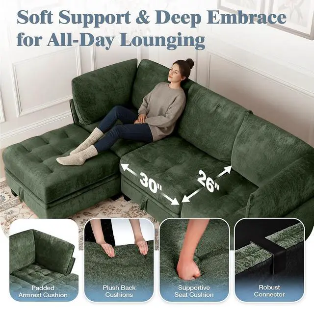 Alt view image 6 of 7 - Oversized Modular Sectional Sofa with Storage, Chenille Convertible Couch | Storage Under Every Seat, Soft Chenille Fabric, Modular Design, Convertible Layout, Extra Deep Seats