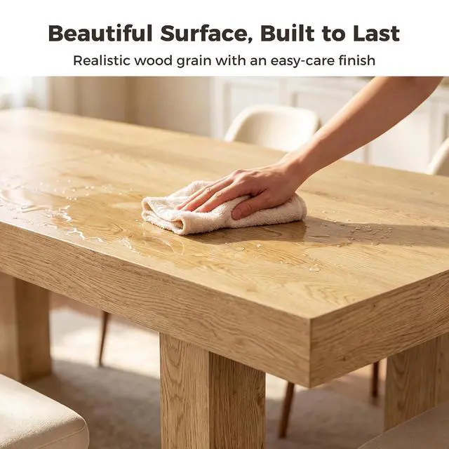 Alt view image 6 of 7 - 63"-78" Extendable Dining Table Rectangle Kitchen Table for 6-8 (Natural) | Table Leg Storage Shelf, Thickened Natural Wood Grain Tabletop, Modern Farmhouse Style, Kitchen, Dining, Office, Gatherings