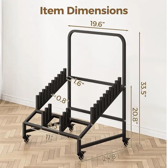 Alt view image 2 of 7 - 12-Tier Rolling Tile Display Stand with Adjustable Slots, Heavy Duty Metal Tile Display Cart with Lockable Wheels for Display for Exhibition, Retail, and Trade Shows