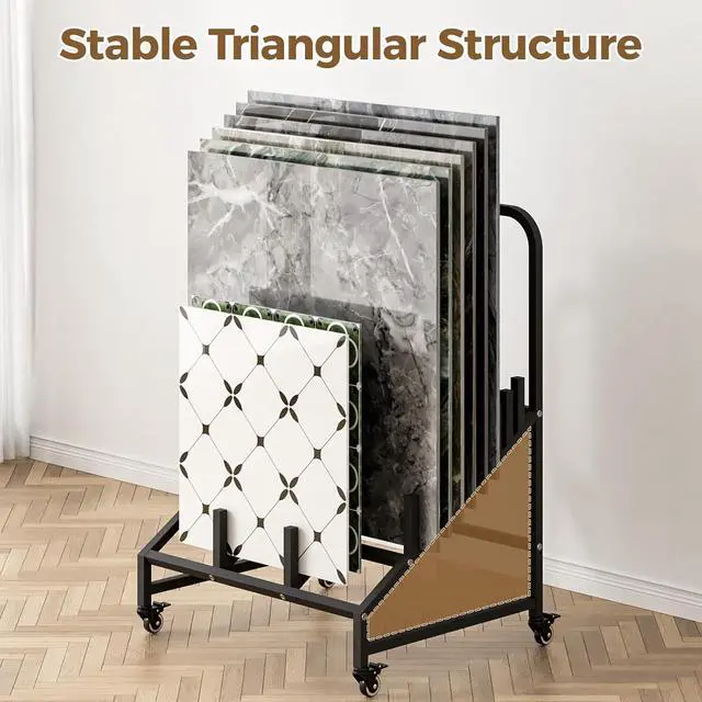 Alt view image 6 of 7 - 12-Tier Rolling Tile Display Stand with Adjustable Slots, Heavy Duty Metal Tile Display Cart with Lockable Wheels for Display for Exhibition, Retail, and Trade Shows
