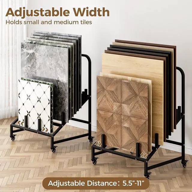 Alt view image 3 of 7 - 12-Tier Rolling Tile Display Stand with Adjustable Slots, Heavy Duty Metal Tile Display Cart with Lockable Wheels for Display for Exhibition, Retail, and Trade Shows