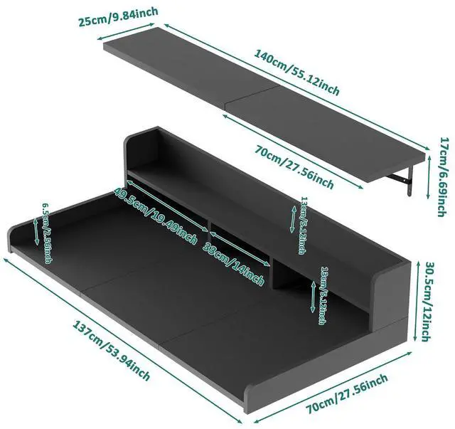 Alt view image 6 of 7 - Washer Dryer Countertop with Floating Shelf, Wooden Laundry Countertop Over Washer and Dryer with Storage, 2-Tier Anti-Slip Laundry Machine Topper (Black)