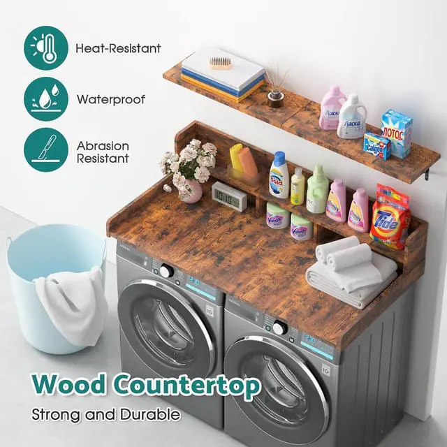 Alt view image 2 of 7 - Washer Dryer Countertop, Laundry Countertop Over Washer And Dryer, Washer And Dryer Covers For The Top For Laundry Room Organization, Washer And Dryer Countertop Shelves (Oka Brown, 53.9*27.5*12)