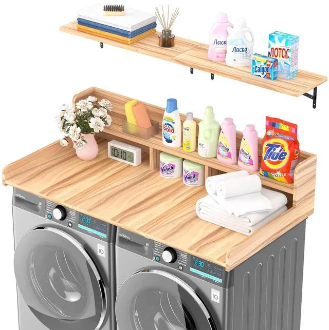 Main image of Washer Dryer Countertop, Laundry Counter Top Over Machines, Washer Dryer Topper for Storage, 2 Tier Wood Shelf Topper with Storage Space for Small Apartment (Wood, 53.9 * 27.5 * 12)