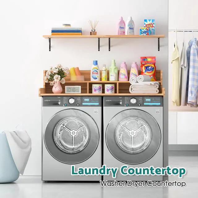 Alt view image 3 of 7 - Washer Dryer Countertop, Laundry Counter Top Over Machines, Washer Dryer Topper for Storage, 2 Tier Wood Shelf Topper with Storage Space for Small Apartment (Wood, 53.9 * 27.5 * 12)