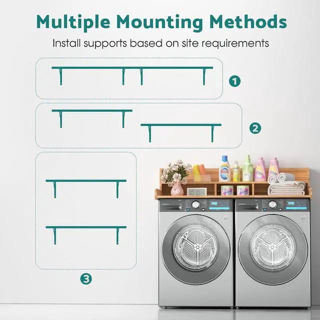 Alt view image 5 of 7 - Washer Dryer Countertop, Laundry Counter Top Over Machines, Washer Dryer Topper for Storage, 2 Tier Wood Shelf Topper with Storage Space for Small Apartment (Wood, 53.9 * 27.5 * 12)