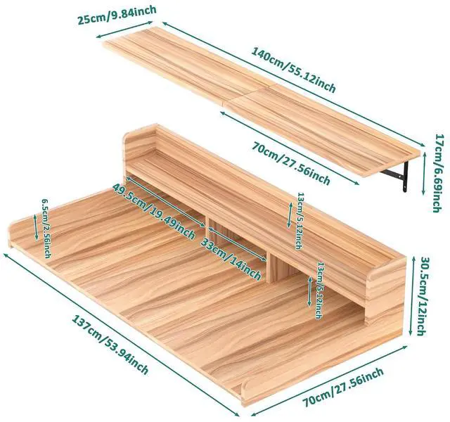 Alt view image 7 of 7 - Washer Dryer Countertop, Laundry Counter Top Over Machines, Washer Dryer Topper for Storage, 2 Tier Wood Shelf Topper with Storage Space for Small Apartment (Wood, 53.9 * 27.5 * 12)