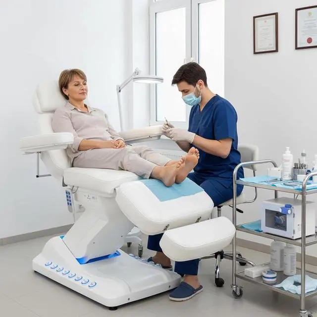 Alt view image 3 of 7 - 4-Motor Electric Massage Table with Built-in Charging Station, Dual Remote Control, Professional Spa Bed, Facial Chair for Esthetician, Salon & Medical, Adjustable Height & Angle, Rolling Base (White)