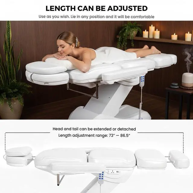 Alt view image 6 of 7 - 4-Motor Electric Massage Table with Built-in Charging Station, Dual Remote Control, Professional Spa Bed, Facial Chair for Esthetician, Salon & Medical, Adjustable Height & Angle, Rolling Base (White)