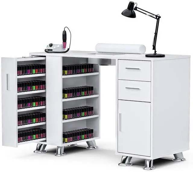 Main image of Manicure Table Nail Desk with Dust Collector & Storage (White) | Drawers, Cabinets, Shelves, Wrist Rest & 4 Dust Bags Included, Professional Nail Station for Beauty, Salon & Home