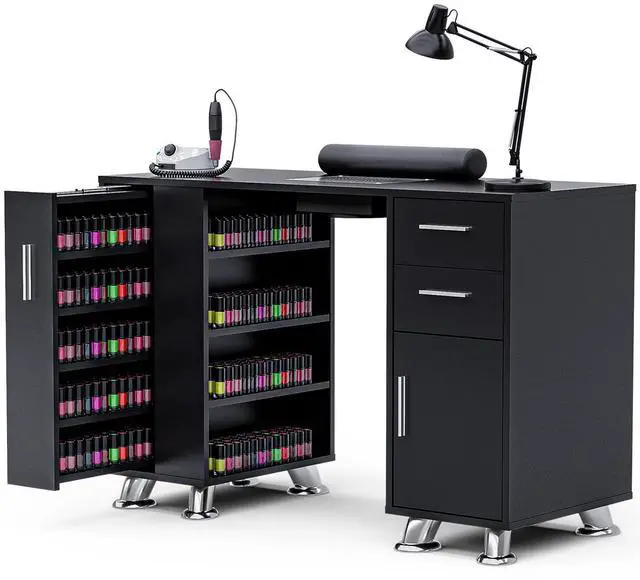 Main image of Manicure Table Nail Desk with Dust Collector & Storage (Black) | Drawers, Cabinets, Shelves, Wrist Rest & 4 Dust Bags Included, Professional Nail Station for Beauty, Salon & Home