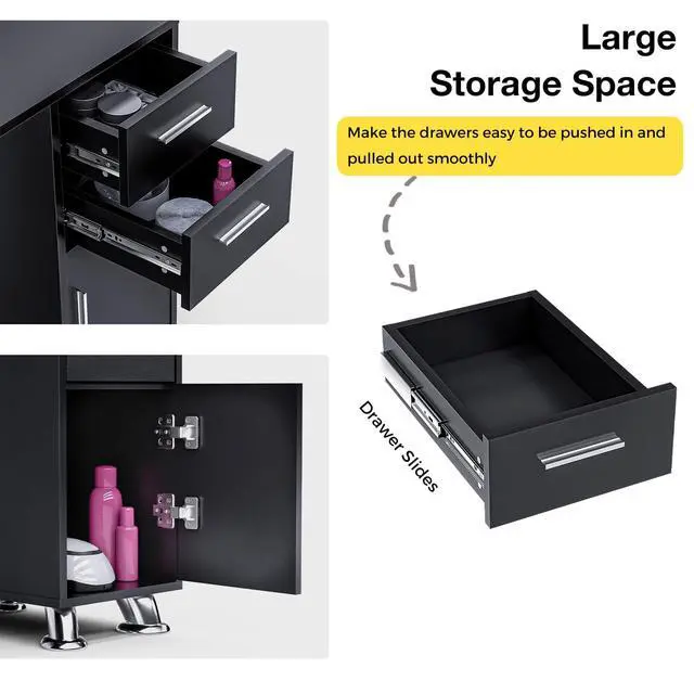 Alt view image 5 of 7 - Manicure Table Nail Desk with Dust Collector & Storage (Black) | Drawers, Cabinets, Shelves, Wrist Rest & 4 Dust Bags Included, Professional Nail Station for Beauty, Salon & Home