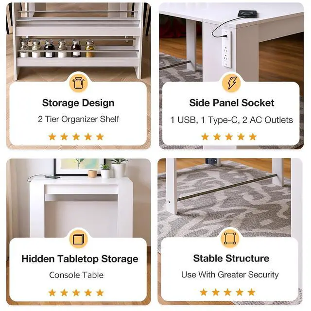 Alt view image 4 of 7 - 118.2" Modern Extendable Dining Table for 2 to 12 People with Outlet, Space Saving Expanding Table with Storage for Party, Weddings, Meetings, Celebrations (White)