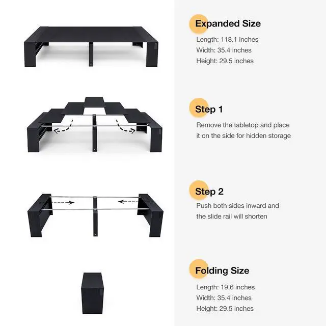 Alt view image 2 of 7 - 19.6"-118.1" Modern Extendable Dining Table with Built-in Outlet | Expandable Dining Space for 2-12 People, Space-Saving Design, for Parties, Weddings & Meetings