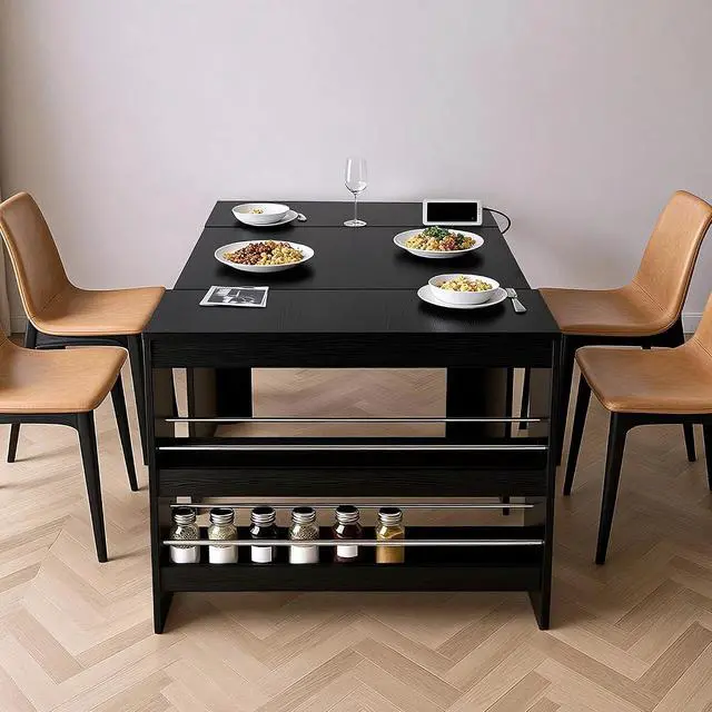 Alt view image 6 of 7 - 19.6"-118.1" Modern Extendable Dining Table with Built-in Outlet | Expandable Dining Space for 2-12 People, Space-Saving Design, for Parties, Weddings & Meetings