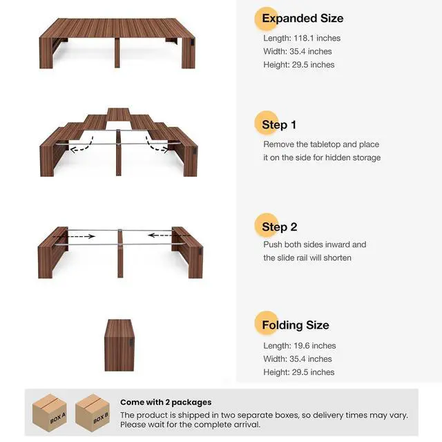 Alt view image 2 of 7 - 19.6"-118.1" Modern Extendable Dining Table with Built-in Outlet | Expandable Dining Space for 2-12 People, Space-Saving Design, for Parties, Weddings & Meetings