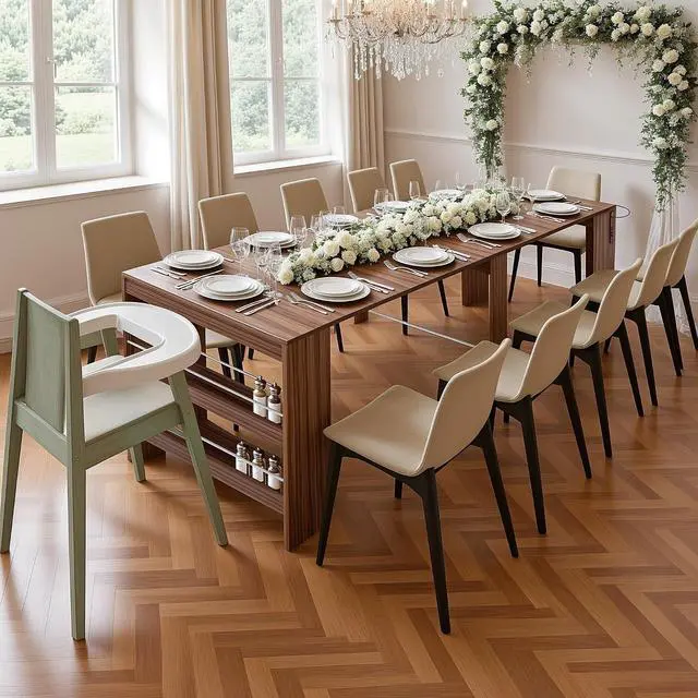 Main image of 19.6"-118.1" Modern Extendable Dining Table with Built-in Outlet | Expandable Dining Space for 2-12 People, Space-Saving Design, for Parties, Weddings & Meetings