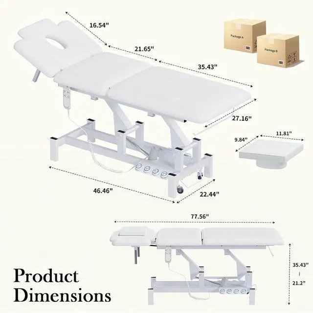 Alt view image 2 of 7 - 2-Motor Electric Massage Table for Physical Therapy (White) | Angle & Height Adjustable, Wheels for Easy Mobility, Professional Treatment & Medical Exam Table for Facial, Tattoo, Waxing