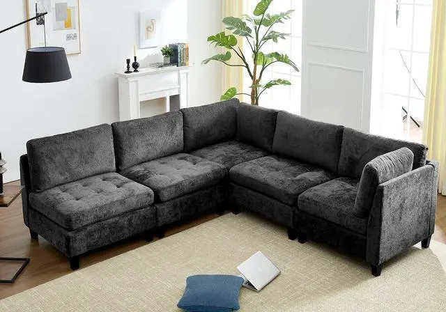 Main image of Modular Sectional Sofa, Chenille Cloud Couch with Storage Ottoman | Sturdy Wood Frame, Reinforced Coil Springs, Deep Seat, Thick Cushions, Flexible Configurations, Removable Washable Covers