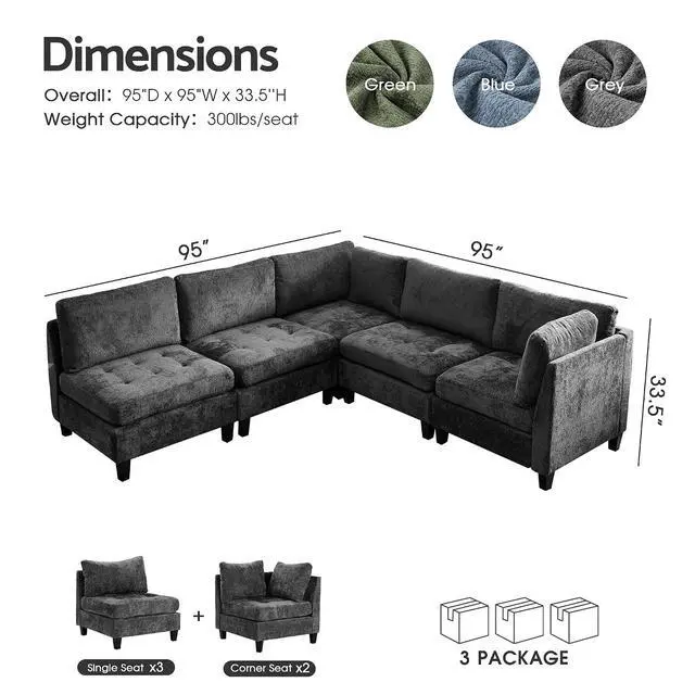 Alt view image 2 of 7 - Modular Sectional Sofa, Chenille Cloud Couch with Storage Ottoman | Sturdy Wood Frame, Reinforced Coil Springs, Deep Seat, Thick Cushions, Flexible Configurations, Removable Washable Covers