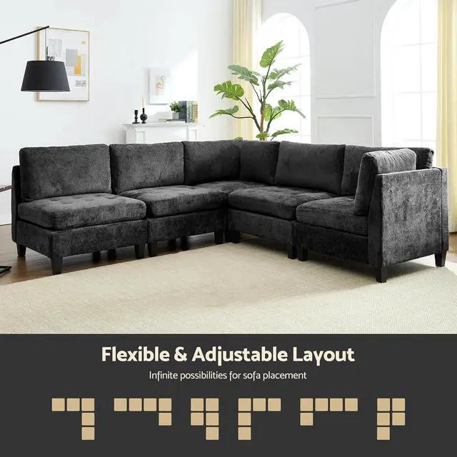 Alt view image 3 of 7 - Modular Sectional Sofa, Chenille Cloud Couch with Storage Ottoman | Sturdy Wood Frame, Reinforced Coil Springs, Deep Seat, Thick Cushions, Flexible Configurations, Removable Washable Covers
