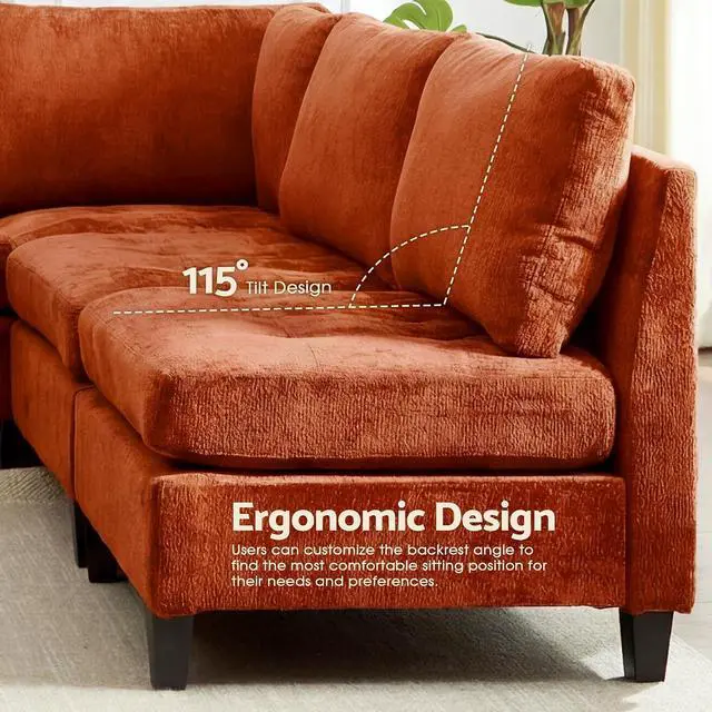 Alt view image 7 of 7 - Modular Sectional Sofa, Chenille Cloud Couch with Storage Ottoman | Sturdy Wood Frame, Reinforced Coil Springs, Deep Seat, Thick Cushions, Flexible Configurations, Removable Washable Covers