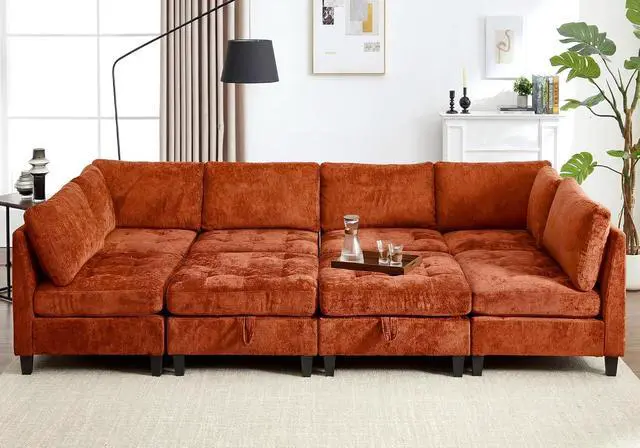 Alt view image 3 of 7 - Modular Sectional Sofa, Chenille Cloud Couch with Storage Ottoman | Sturdy Wood Frame, Reinforced Coil Springs, Deep Seat, Thick Cushions, Flexible Configurations, Removable Washable Covers
