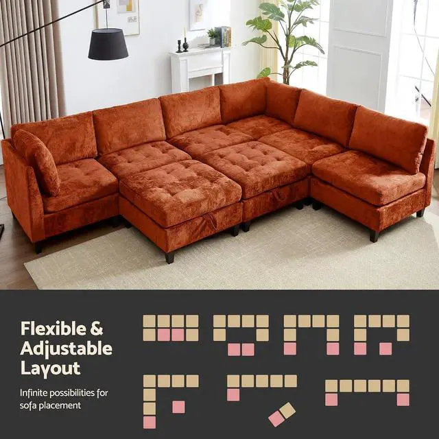 Alt view image 4 of 7 - Modular Sectional Sofa, Chenille Cloud Couch with Storage Ottoman | Sturdy Wood Frame, Reinforced Coil Springs, Deep Seat, Thick Cushions, Flexible Configurations, Removable Washable Covers