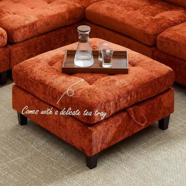 Alt view image 2 of 7 - Modular Sectional Sofa, Chenille Cloud Couch with Storage Ottoman | Sturdy Wood Frame, Reinforced Coil Springs, Deep Seat, Thick Cushions, Flexible Configurations, Removable Washable Covers
