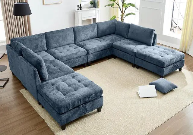 Main image of Modular Sectional Sofa, Chenille Cloud Couch with Storage Ottoman | Sturdy Wood Frame, Reinforced Coil Springs, Deep Seat, Thick Cushions, Flexible Configurations, Removable Washable Covers