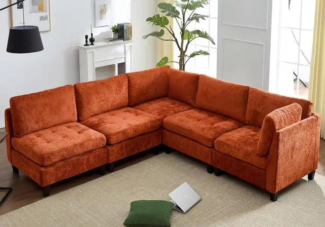 Main image of Modular Sectional Sofa, Chenille Cloud Couch with Storage Ottoman | Sturdy Wood Frame, Reinforced Coil Springs, Deep Seat, Thick Cushions, Flexible Configurations, Removable Washable Covers