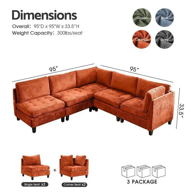 Alt view image 2 of 7 - Modular Sectional Sofa, Chenille Cloud Couch with Storage Ottoman | Sturdy Wood Frame, Reinforced Coil Springs, Deep Seat, Thick Cushions, Flexible Configurations, Removable Washable Covers