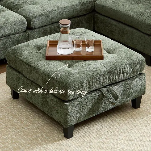 Alt view image 5 of 7 - Modular Sectional Sofa, Chenille Cloud Couch with Storage Ottoman | Sturdy Wood Frame, Reinforced Coil Springs, Deep Seat, Thick Cushions, Flexible Configurations, Removable Washable Covers