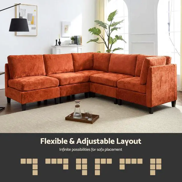 Alt view image 3 of 7 - Modular Sectional Sofa, Chenille Cloud Couch with Storage Ottoman | Sturdy Wood Frame, Reinforced Coil Springs, Deep Seat, Thick Cushions, Flexible Configurations, Removable Washable Covers