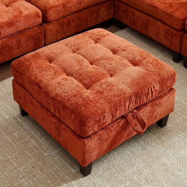 Alt view image 4 of 7 - Modular Sectional Sofa, Chenille Cloud Couch with Storage Ottoman | Sturdy Wood Frame, Reinforced Coil Springs, Deep Seat, Thick Cushions, Flexible Configurations, Removable Washable Covers