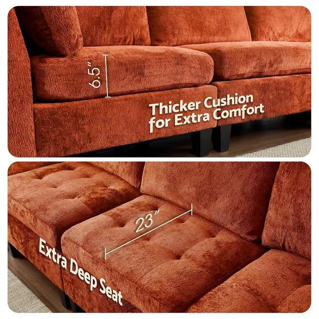 Alt view image 6 of 7 - Modular Sectional Sofa, Chenille Cloud Couch with Storage Ottoman | Sturdy Wood Frame, Reinforced Coil Springs, Deep Seat, Thick Cushions, Flexible Configurations, Removable Washable Covers